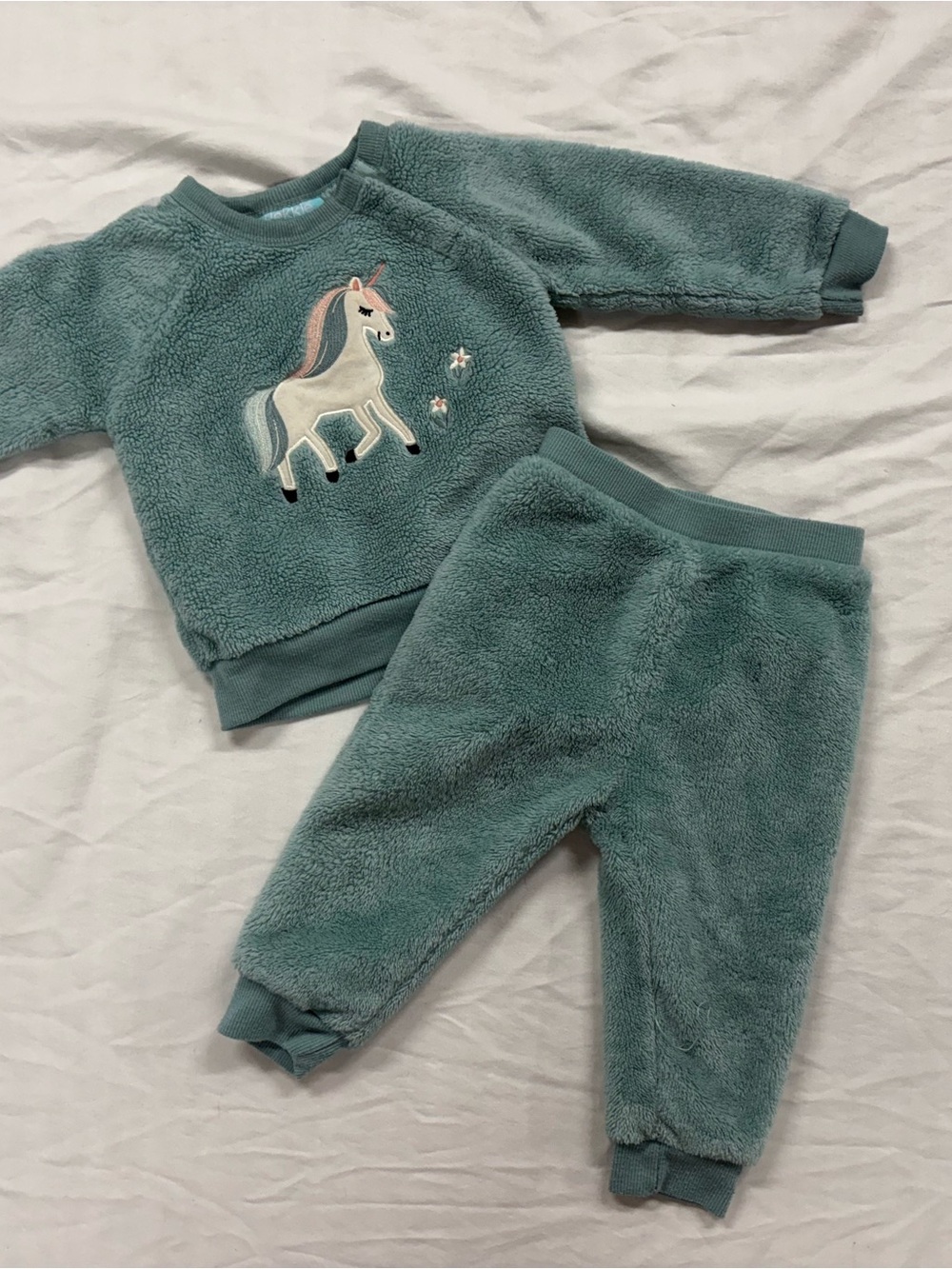 Pekkle Fuzzy Plush Sweat Outfit Unicorn Baby Girls 12 Months